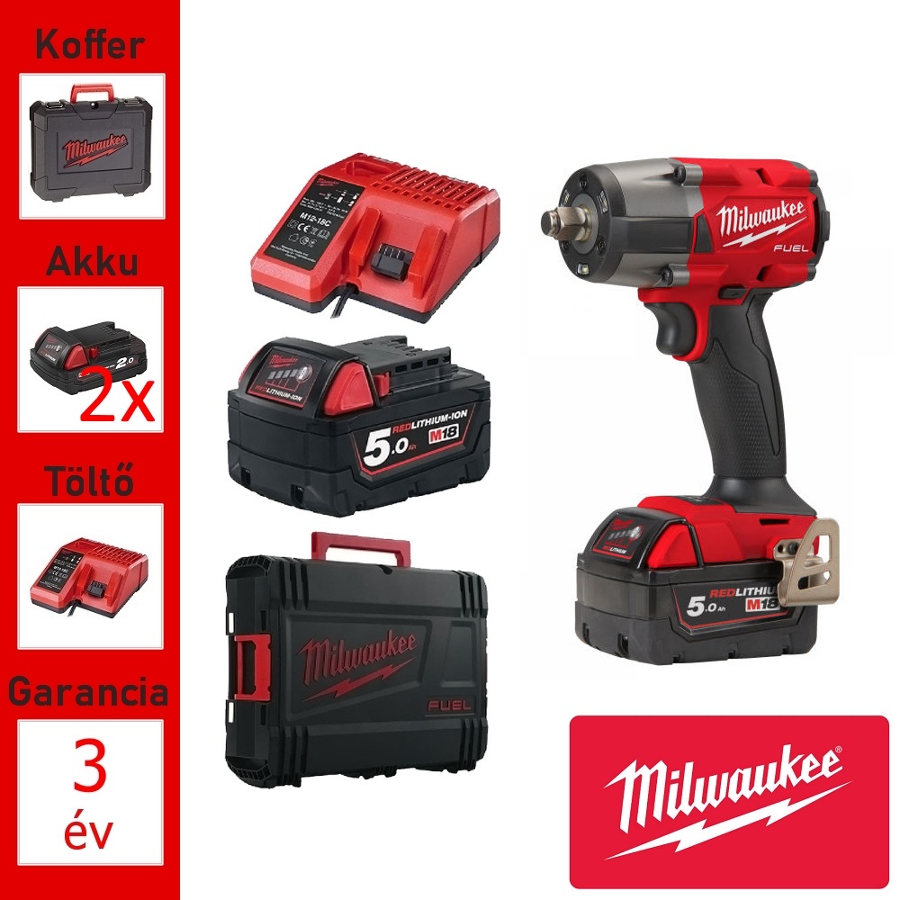 Milwaukee 18V ütvecsavarozó 881 Nm, 1/2" + 2 akku, töltő, koffer